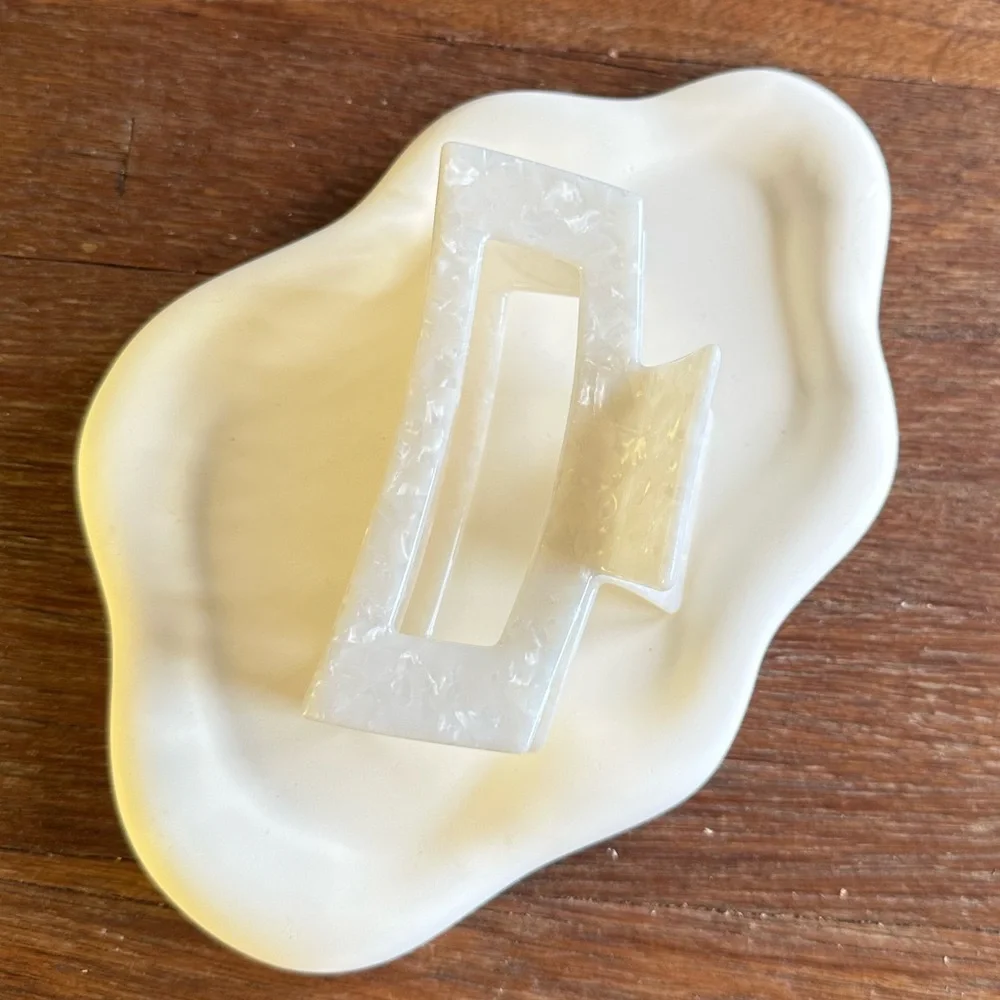 White Acetate Rectangle Hair Claw Clip Minimalist Large 4